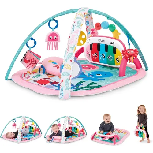 Baby Einstein Ocean Explorers 4-in-1 Kickin’ Tunes Jellyfish Jamboree Music & Language Discovery Gym, Pink, Ages 0 Months and Up