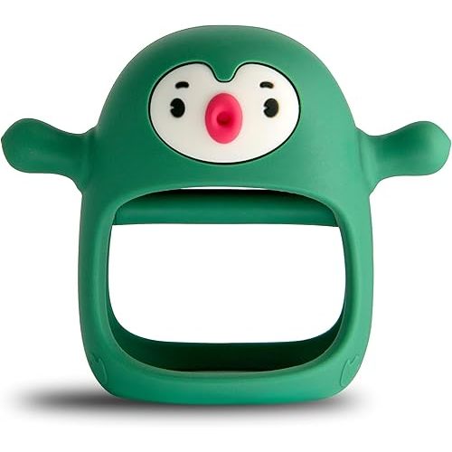 Smily Mia Penguin Buddy Never Drop Silicone Baby Teething Toy for 0-6month Infants, Baby Chew Toys for Teething Pain Relief, Hand Teether for 3-6Months,Gum Massager for Babies, Pine Green