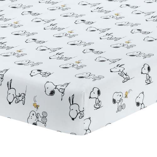 Classic Snoopy 100% Cotton White/Black Fitted Baby Crib Sheet