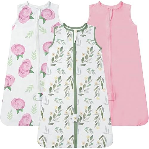 TotAha Baby Girl Sleep Sack 3-6 months 3 Pack, Buttery Soft Wearable Blanket Baby Sleeping Bag with 2-way Safe Zipper