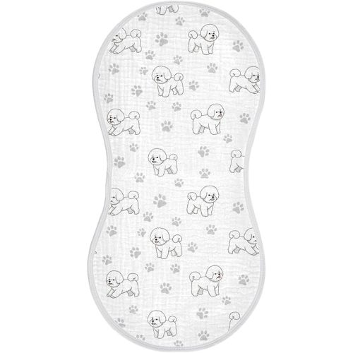 1 Pack Muslin Burp Cloths Cute Bichon Dog White Cotton Baby Burp Cloths Soft Burping Cloth Absorbent Spit Up Rags for Newborn Must Haves 22x11 Inch