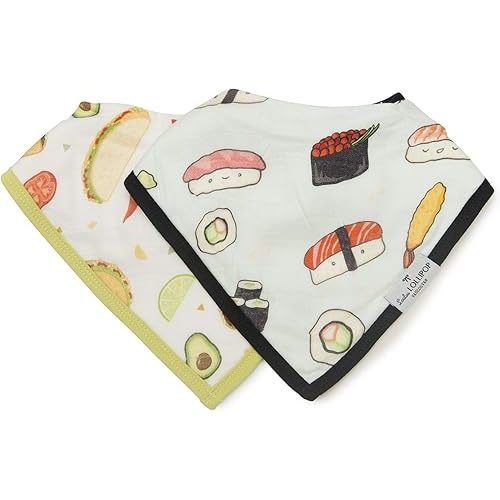 Loulou Lollipop Muslin Bandana Bib Drool Bib Set for Baby Girl and Boy, Adjustable 3 to 36 Months, 2 Pack