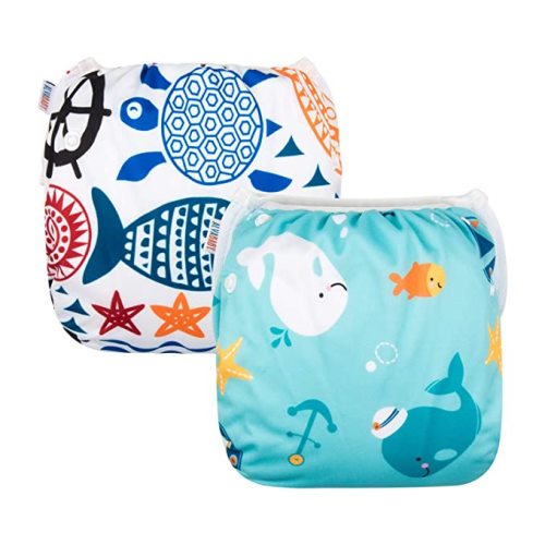 ALVABABY Swim Diapers 2pcs Baby & Toddler Snap One Size Reusable Adjustable Baby Boys' Swim Diapers for Swimming Lessons SW18-21