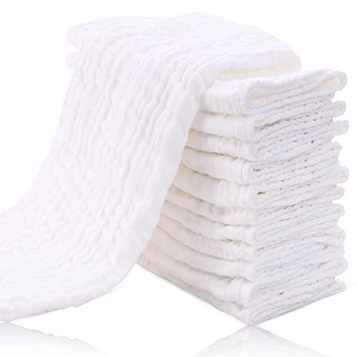 MUKIN Baby Washcloths - Natural Cotton Baby Wipes - Soft Newborn Baby Face  Towel for Sensitive Skin- Baby Registry as Shower, 10 Pack 12x12 inches