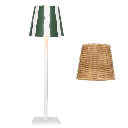 Mr. White Outdoor Waterproof Cordless Wireless Rechargeable Portable Top Touch Battery Operated Powered LED Table Lamp Desk Lamp Lights for Restaurant Kitchen Patio Dinner Dining (Green)