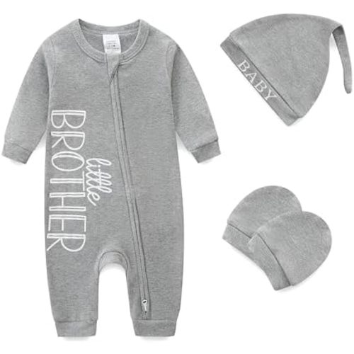 Newborn Baby Boys Outfit 3Pcs Baby Boy Clothing Letter Print Cotton Romper with Gloves and Hat