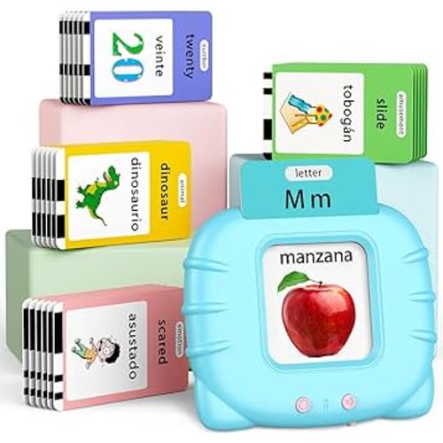 Spanish English Bilingual Learning Toys, Educational ABC Talking Flash Cards with 520 Sight Words, Autism Sensory Toys, Toddler Toys for 2 3 4 5 6 Year Old, Easter/Xmas/Birthday Gift, Blue