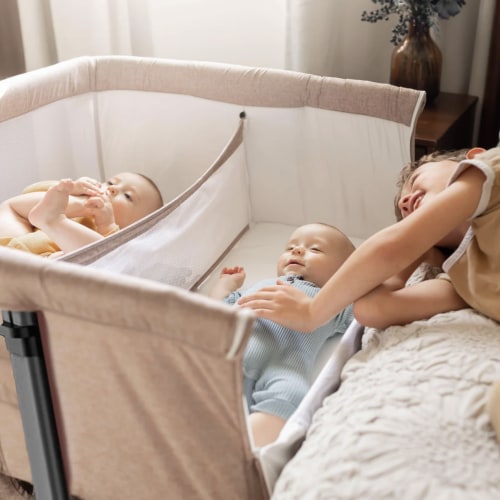 Twin Bedside Bassinet in Sand