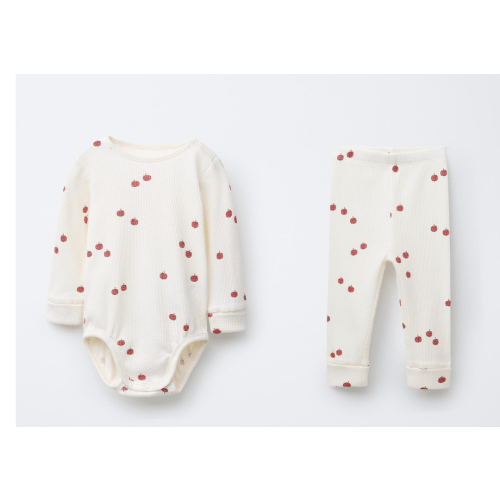 WAFFLE TOMATO BODYSUIT AND LEGGINGS SET - Ecru | ZARA United States