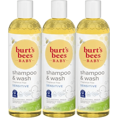 Burt's Bees Baby Shampoo & Wash, Fragrance Free & Tear Free Baby Soap - 12 Ounce Bottle, Pack of 3