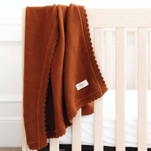 Organic Cotton Scalloped Baby Blanket - Terra Ginger - Open Box