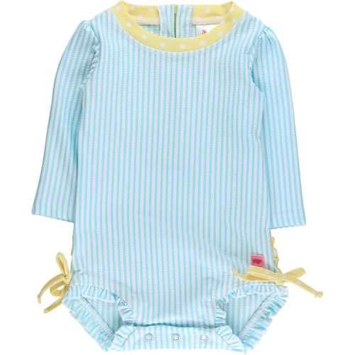 RuffleButts Baby-Girls Seersucker Long Sleeve Rash Guard - One Piece Swimsuit UPF 50+ Toddler