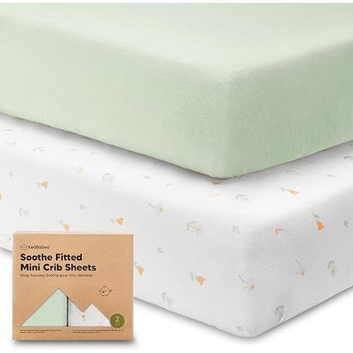 2-Pack Mini Crib Sheets Fitted - Pack N Play Sheets for Pack and Play Mattress, Organic Cotton, Soft & Breathable Jersey Playard Bedding, Neutral Mini Toddler Bed Cover for Boys, Girls (Wildflowers)