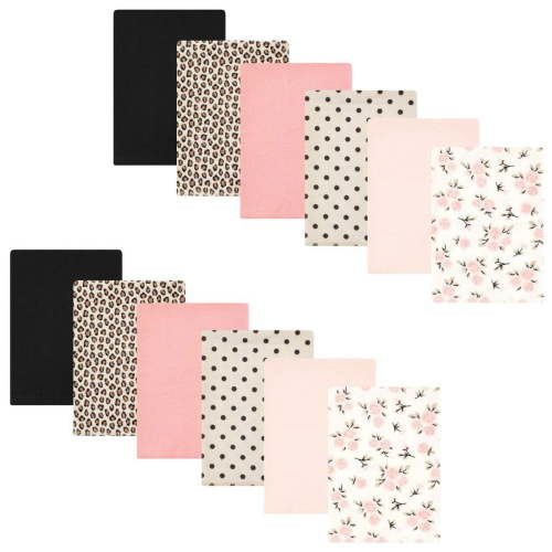 Hudson Baby Infant Girl Cotton Flannel Burp Cloths Bundle, Neutral Pink Floral, One Size