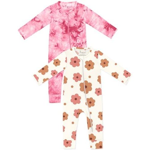 Jimonda Baby Girls Boys Footless Pajamas,Rayon From Bamboo Pjs 2 Way Zipper Long Sleeve Soft Sleeper,Infant Tie-dye Romper