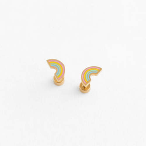 Hypoallergenic gold and enamel Pastel Rainbow flat screw back Stud Earrings – Pip Pop Post