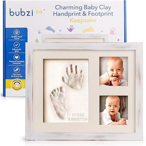 Baby Footprint Kit, Baby Foot and Hand Print Kit, Baby Keepsake Frame, Nursery Pictures Frames, Hand Print Mold Kit, New Mom Gifts, Baby Newborn Essentials Must Haves, Baby Shower Gifts (White Wash)