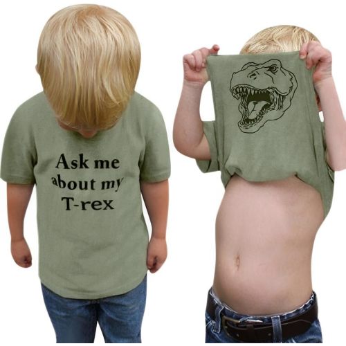 MODNTOGA Baby Boy Ask me About My moo Cow Shirt Little Cowboy Short Sleeve Top Toddler Kid T-rex Ranch T-Shirt Funny Dino Tee