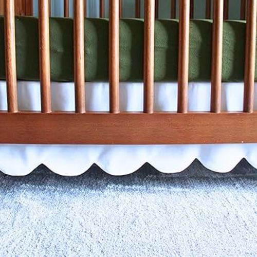 White Scalloped Crib Skirt (Front/Two Sides) - Adjustable Crib Skirt - Linen Crib Skirt Girl Crib Bedding - White Crib Skirt Neutral - Crib Dust Ruffle Bed Skirt Crib Skirt Boy - Baby Crib Bed Skirt