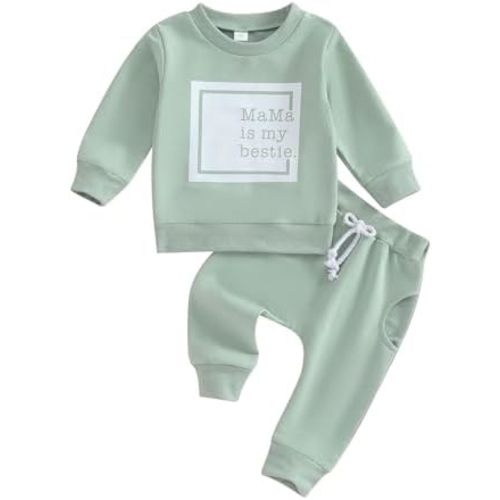 Kupretty Toddler Baby Boy Fall Winter Clothes Letter Graphic Long Sleeve Sweatshirt Pullover Tops + Joggers Pants Outfit Set