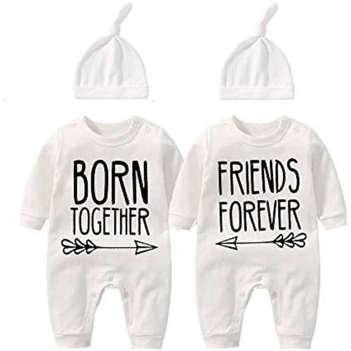 YSCULBUTOL Baby Twins Bodysuit with hat Born Together Friend Forever Baby boy Clothes Toddler Girl Clothes