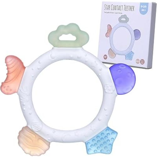 Baby Teething Ring Toys Frozen Silicone Teethers for Babies 0-6-12 Months, Sensory Teething Gums Chew Infant Toys, Boy Girl Baby Gift