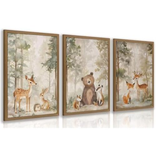 Clicyre Woodland Nursery Wall Decor, Forest Animal Canvas Wall Art 12x16 In