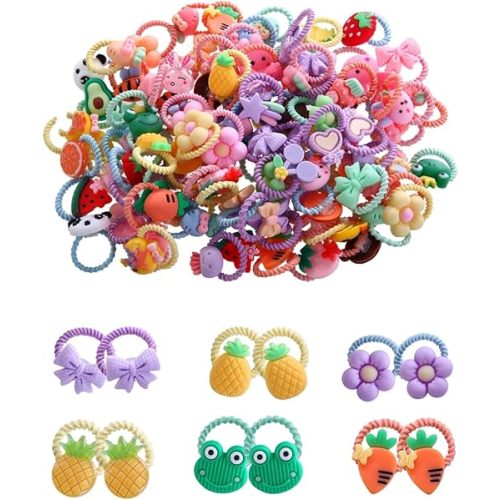 100pcs Mix Colors Girl's Elastic Hair Ties Soft Rubber Bands Hair Bands Holders Pigtails Hair Accessories for Girls Infants Toddlers Kids Teens and Children 100A