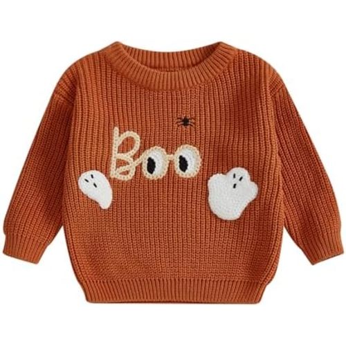 Baby Boy Girl Halloween Sweater Pumpkin Ghost Embroidery Cable Knit Sweater Infant Toddler Halloween Clothes