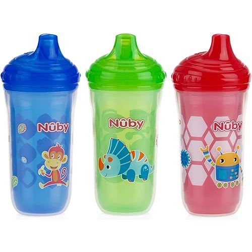 Nuby Plastic Insulated No Spill Easy Sip Cup with Vari-Flo Valve Hard Spout, Boy, 9 Oz, 3 Count