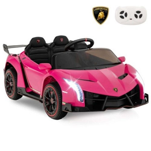 Costway Licensed Lamborghini 4WD Kids Ride-on Sports Car 12V Battery Powered 2.4G Remote Pink/White/Green/Black/Red, Color: Pink