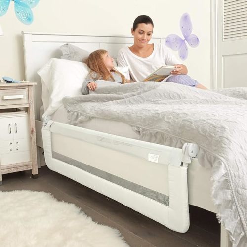 ComfyBumpy 59 inch Extra Long Toddler Bed Rails - Baby Bed Rail Guard for Kids, Twin, Full, King and Queen Beds - Adjustable Bed Rail for Toddlers - Bed Side Bedrails - White, XL (59" x 19.5")