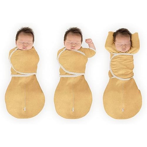 SwaddleDesigns Omni Swaddle Sack for Newborn, Transitional Swaddle Sack with Wrap & Arms Up Sleeves & Mitten Cuffs, Easy Transition Swaddle Sleep Sack, Heathered Gold, Small, 0-3 Months