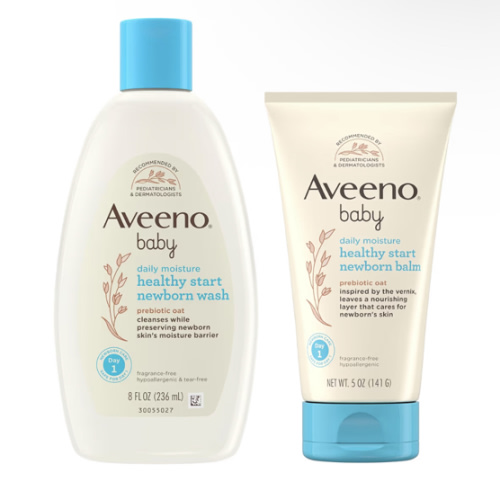 Bundle of Aveeno Baby Healthy Start Newborn Wash, Hypoallergenic Baby Body Wash with Prebiotic Oat, Fragrance-Free, 8 fl. oz + Newborn Balm, Baby Skin Balm with Prebiotic Oat , Fragrance-Free, 5 oz