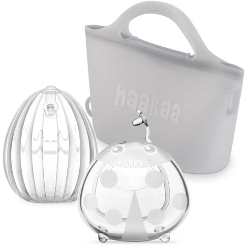 haakaa Milk Collector Set - Shell Pump, Collect & Sterilise Bag Combo - Hands-Free Wearable Breast Pump, Passive Breastmilk Catcher, Silicone Milk Catcher for Breastfeeding Mom,75ml&750ml Bag