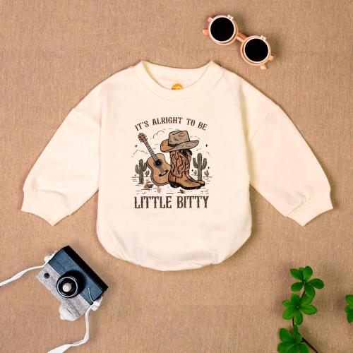 It&#39;s Alright To Be Little Bittty Baby Romper Sweater, Funny Cowboy Bodysuit,Newborn Clothes, Baby Boy Clothes, Baby Shower Gift,Western Baby
