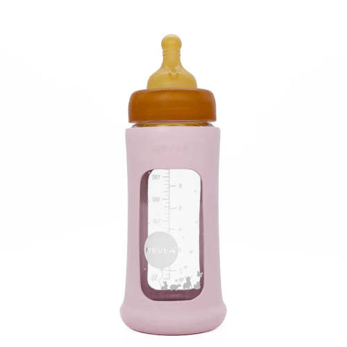 Hevea Wide Neck Glass Bottle with Sleeve - Single Pack - 8.5oz - Powder Pink