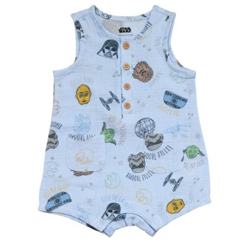 STAR WARS Newborn Baby Boys Henley Sleeveless Romper Pale Blue 6-9 Months
