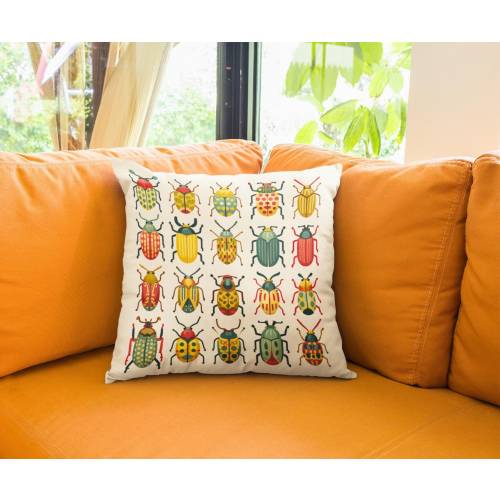 Beetles Pillow, Cottagecore Beetle Lover Throw Cushion, Bug Themed Home Decor