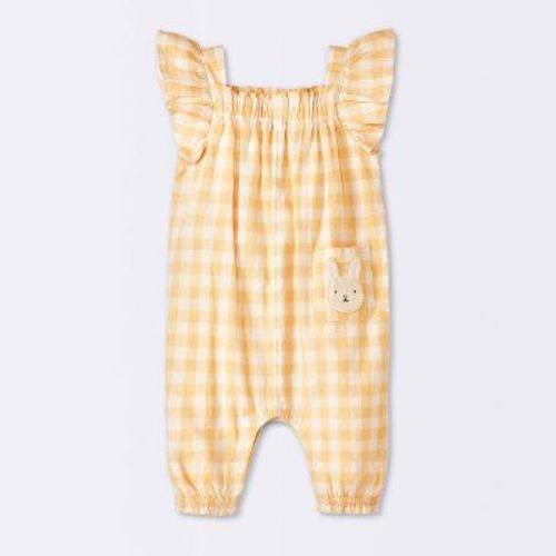 Baby Girls' Gingham Gauze Romper - Cloud Island™ Yellow 3-6m
