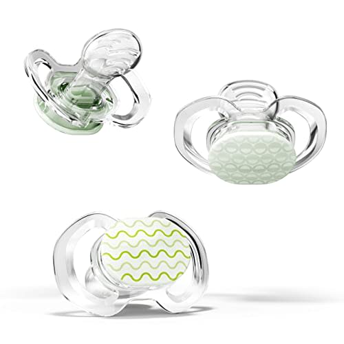 Smilo Baby Pacifier with Orthodontic Design for Healthy Dental Development - Stage 1 for Babies 0-3 Months - Pack of 3X 100% Silicone Newborn Pacifiers BPA Free - Glow-in-The-Dark