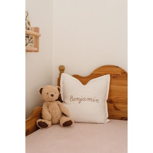 Pillow with Name - Embroidered Linen Nursery Pillow for Baby – Handmade Kids Room Decor – Natural Cushion Cover - Throw Square Pillow
