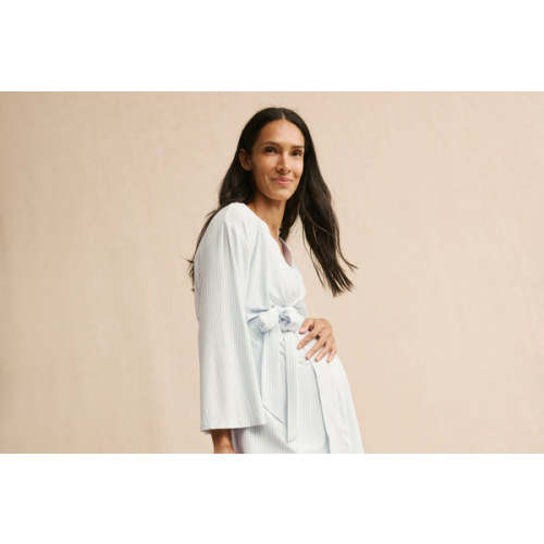 LAKE Maternity Pajamas | Blue Stripe Maternity Kimono Bundle