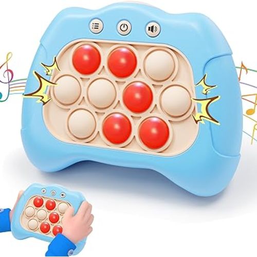 Quick Push Game,Pop Game Fidget Toys, Fast Push Bubble Game, Handheld Puzzle Game Sensory Toys ,Light Up Push Pop Game for Kids 3-12 Girls and Boys Teens Adults Decompression (Light Blue)