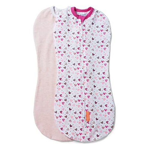 SwaddleMe by Ingenuity Compression Baby Swaddle Pod, Two-Way Zipper for Easy Diaper Changes, Improves Sleep & Calms Startle Reflex, 0-2 Months, 1.0 TOG, 2-Pack - I Heart You
