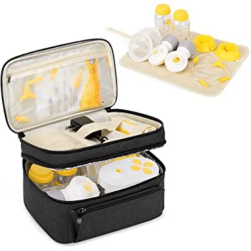 BAFASO Breast Pump Bag (Compatible with Medela Pump in Style) with a Waterproof Pump Parts Pad, Carrying Case for Medela Pump in Style and Extra Parts (Patent Pending), Black