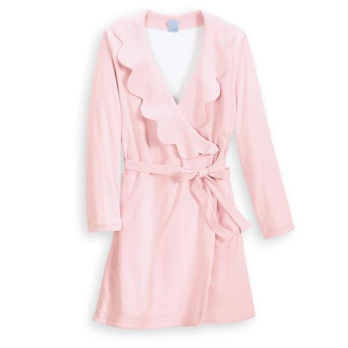 Women's Pima Scalloped Robe with Terry Lining -- Pink Medium