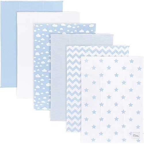 Comfy Cubs Burp Cloths 6 Pack Large 100% Cotton Washcloths Double Layered Absorbent Burping Cloth Extra Absorbent Baby Burp Cloth Extra Soft for Boys and Girls (Blue Pattern, Pack of 6)
