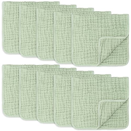 Comfy Cubs Muslin Burp Cloths Large 100% Cotton Hand Washcloths for Babies, Baby Essentials 6 Layers Extra Absorbent and Soft Boys & Girls Baby Rags for Newborn Registry (Sage 10-Pack, 20" X10")