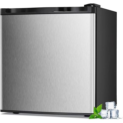 1.1 Cu.ft Small Upright Freezer, Compact Mini Freezer with Removable Shelves, Adjustable Thermostat, Reversible Door Hinge, Quiet for Home/Office/Kitchen/Dorm, Silver